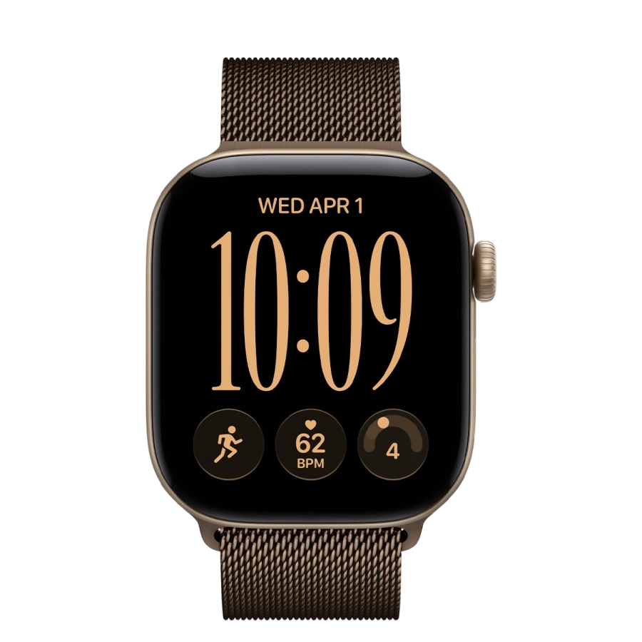 Apple Watch Series 12 GPS 42mm Light Gold Aluminum Case with Dark Bronze Milanese Loop (MJFQ4+MJNJ4)