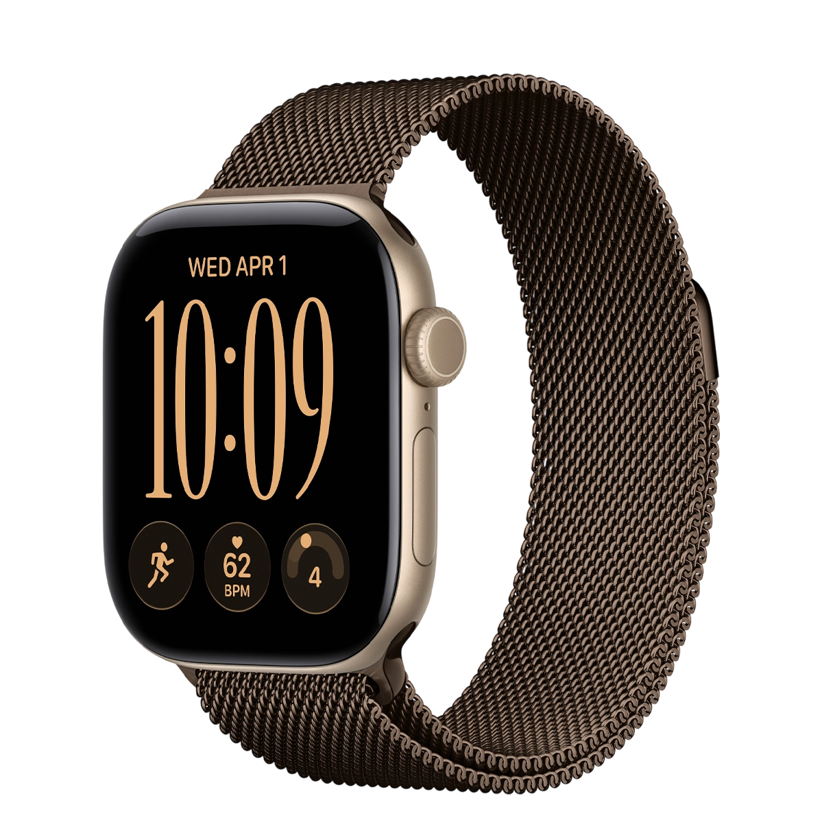 Apple Watch Series 12 GPS 42mm Light Gold Aluminum Case with Dark Bronze Milanese Loop (MJFQ4+MJNJ4)