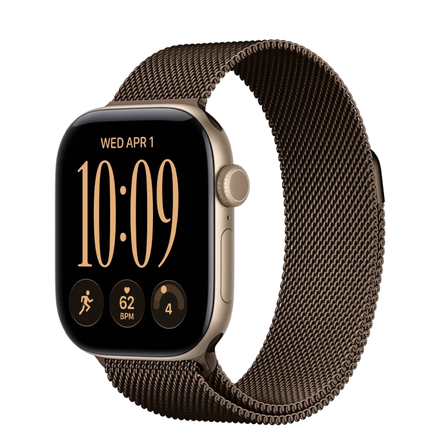 Apple Watch Series 12 GPS 42mm Light Gold Aluminum Case with Dark Bronze Milanese Loop (MJFQ4+MJNJ4)