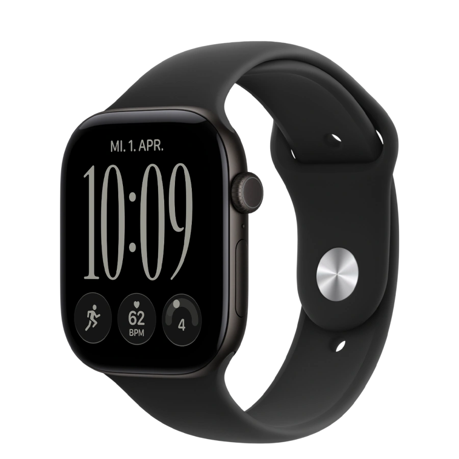 Apple Watch Series 12 GPS 46mm Black Aluminum Case with Black Sport Band - S/M (MJEK4)