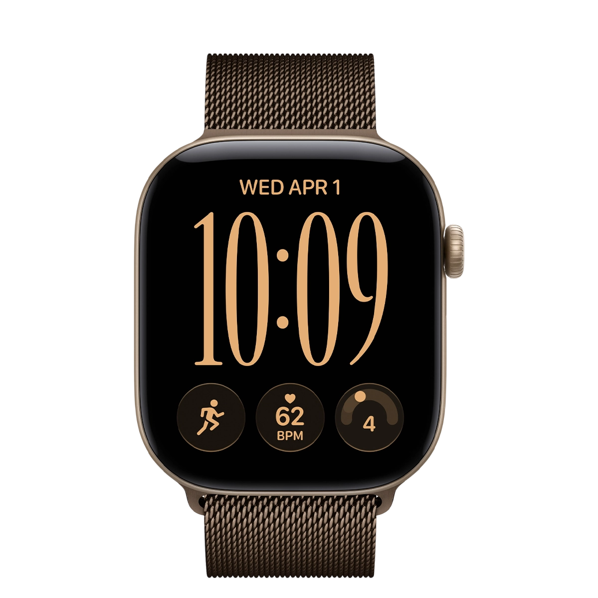 Apple Watch Series 12 GPS 46mm Light Gold Aluminum Case with Dark Bronze Milanese Loop - M/L (MJFV4+MJNN4)