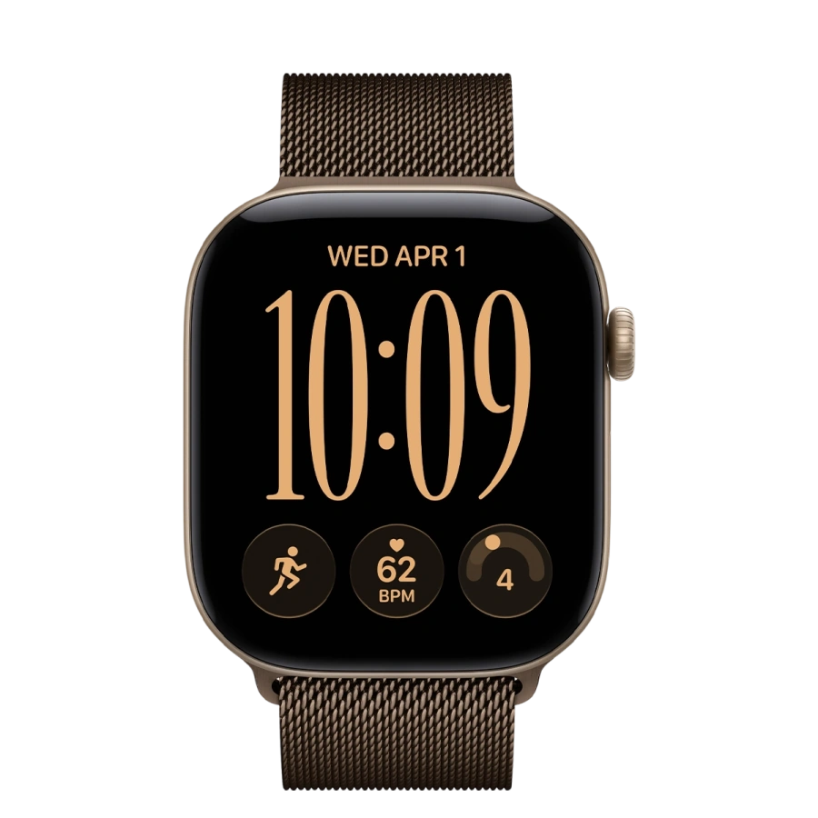 Apple Watch Series 12 GPS 46mm Light Gold Aluminum Case with Dark Bronze Milanese Loop - M/L (MJFV4+MJNN4)