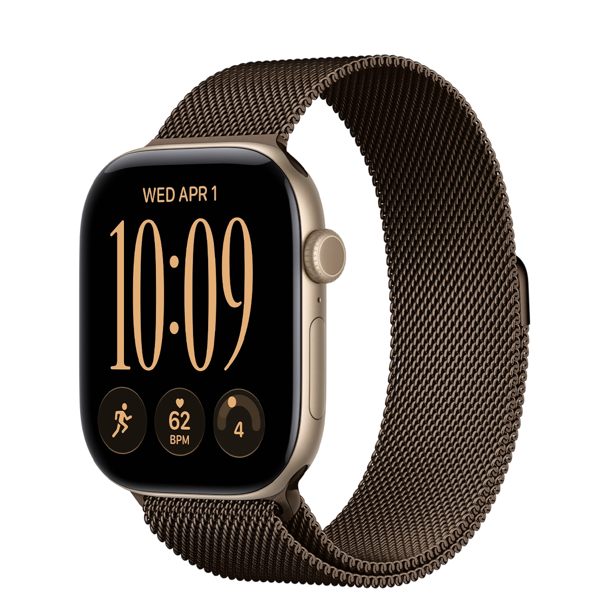 Apple Watch Series 12 GPS 46mm Light Gold Aluminum Case with Dark Bronze Milanese Loop - M/L (MJFV4+MJNN4)