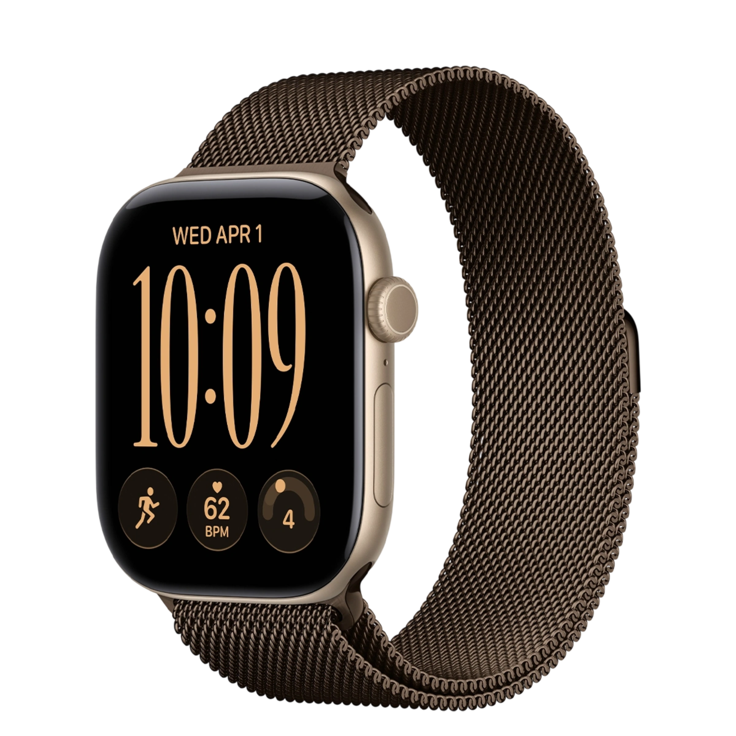 Apple Watch Series 12 GPS 46mm Light Gold Aluminum Case with Dark Bronze Milanese Loop - M/L (MJFV4+MJNN4)