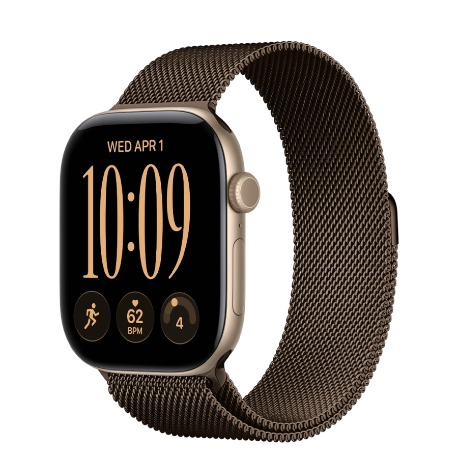 Apple Watch Series 12 GPS 46mm Light Gold Aluminum Case with Dark Bronze Milanese Loop - M/L (MJFV4+MJNN4)