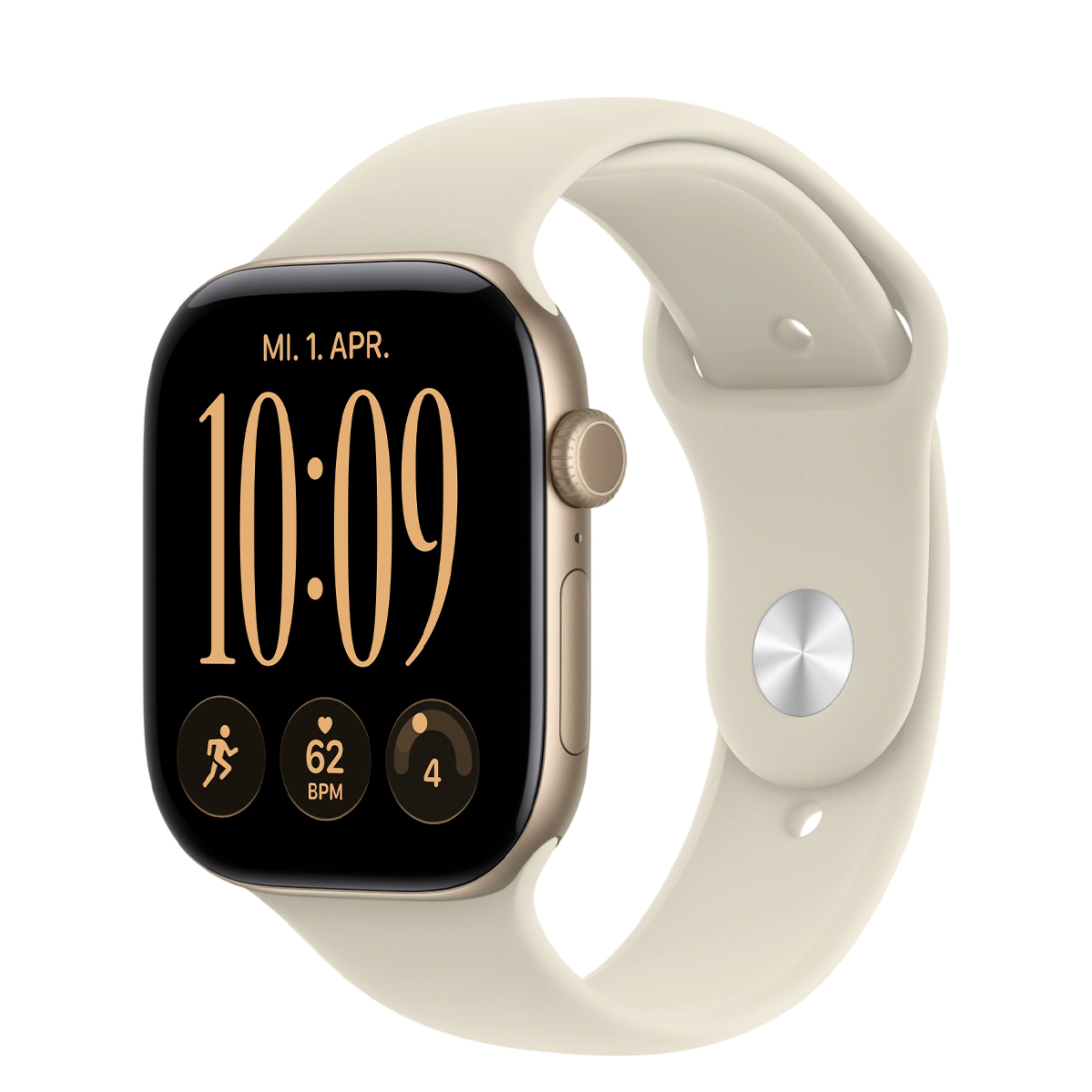Apple Watch Series 12 GPS 46mm Light Gold Aluminum Case with Sand Sport Band - M/L (MJEP4)