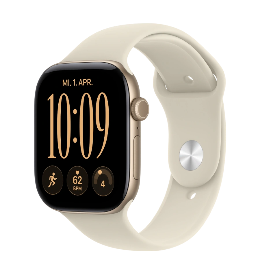 Apple Watch Series 12 GPS 46mm Light Gold Aluminum Case with Sand Sport Band - S/M (MJEN4)