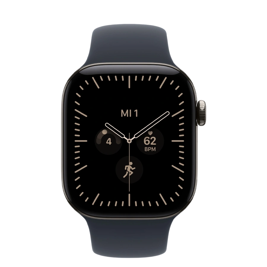 Apple Watch Series 12 GPS + Cellular 42mm Natural Titanium Case with Navy Blue Sport Band - M/L (MJGG4)