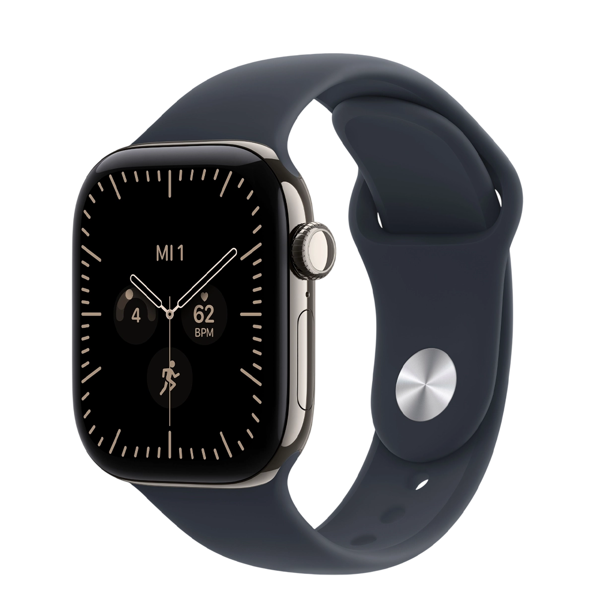 Apple Watch Series 12 GPS + Cellular 42mm Natural Titanium Case with Navy Blue Sport Band - M/L (MJGG4)