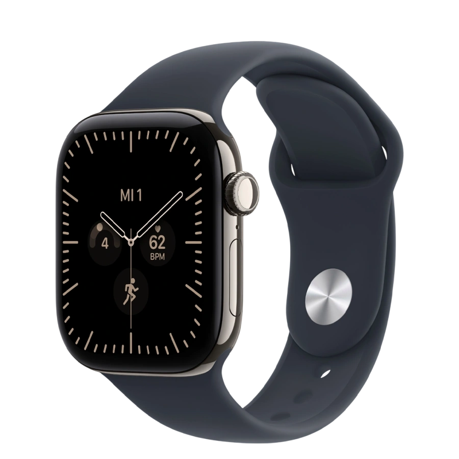 Apple Watch Series 12 GPS + Cellular 42mm Natural Titanium Case with Navy Blue Sport Band - M/L (MJGG4)