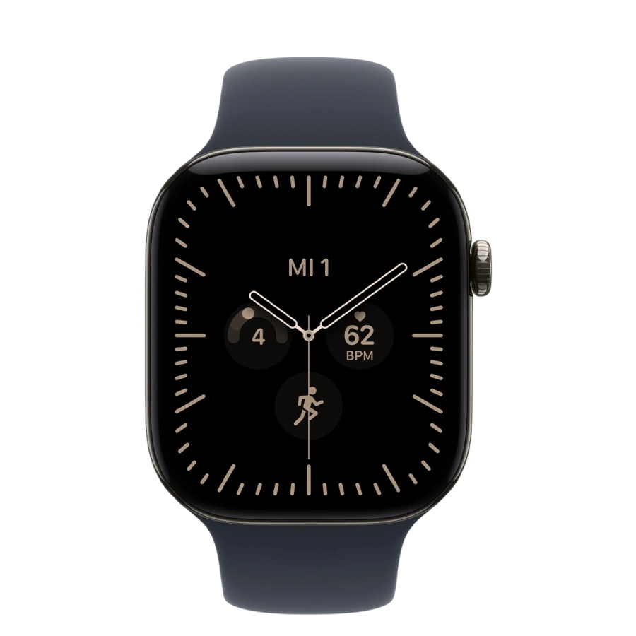 Apple Watch Series 12 GPS + Cellular 46mm Natural Titanium Case with Navy Blue Sport Band - S/M (MJGM4)