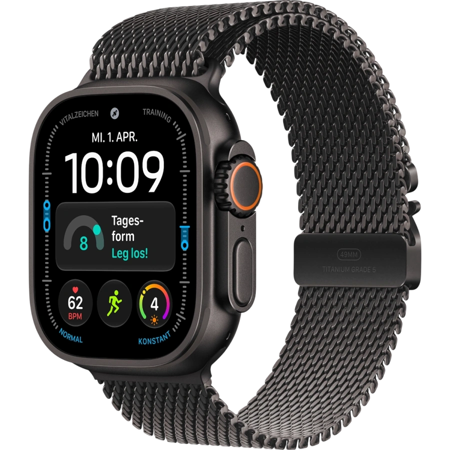 Apple Watch Ultra 4 GPS + Cellular 49mm Black Titanium Case with Black Titanium Milanese Loop - Medium (MJAV4)