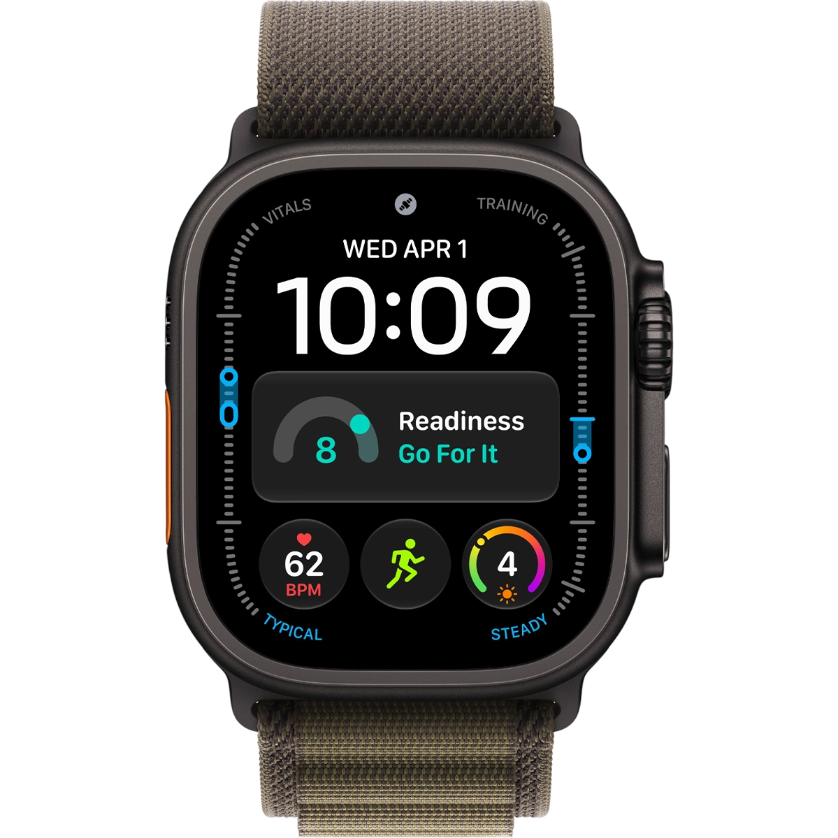 Apple Watch Ultra 4 GPS + Cellular 49mm Black Titanium Case with Dark Olive Alpine Loop - Large (MJCT4+MKDY4)