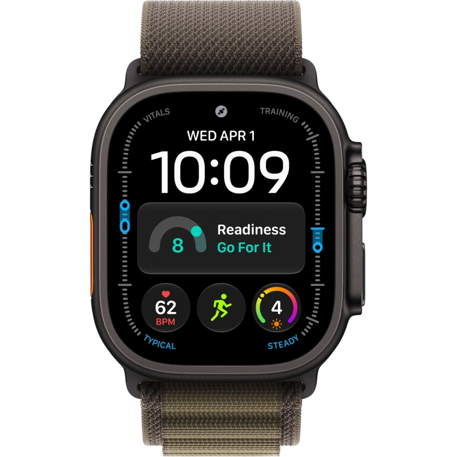 Apple Watch Ultra 4 GPS + Cellular 49mm Black Titanium Case with Dark Olive Alpine Loop - Large (MJCT4+MKDY4)