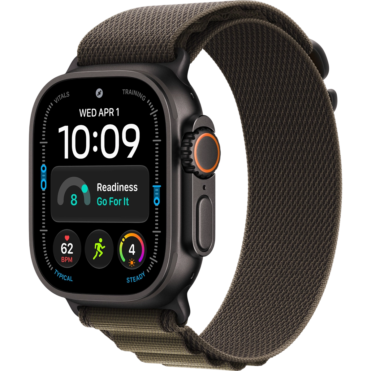 Apple Watch Ultra 4 GPS + Cellular 49mm Black Titanium Case with Dark Olive Alpine Loop - Large (MJCT4+MKDY4)
