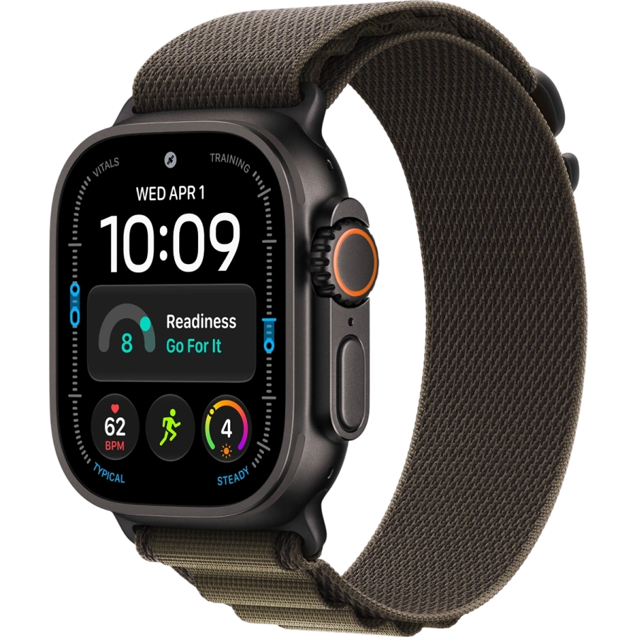 Apple Watch Ultra 4 GPS + Cellular 49mm Black Titanium Case with Dark Olive Alpine Loop - Large (MJCT4+MKDY4)