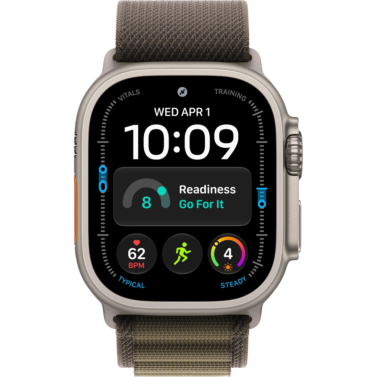 Apple Watch Ultra 4 GPS + Cellular 49mm Natural Titanium Case with Dark Olive Alpine Loop - Medium (MJCR4+MK7A4)