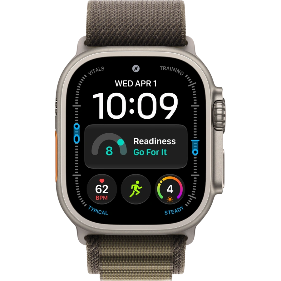 Apple Watch Ultra 4 GPS + Cellular 49mm Natural Titanium Case with Dark Olive Alpine Loop - Medium (MJCR4+MK7A4)