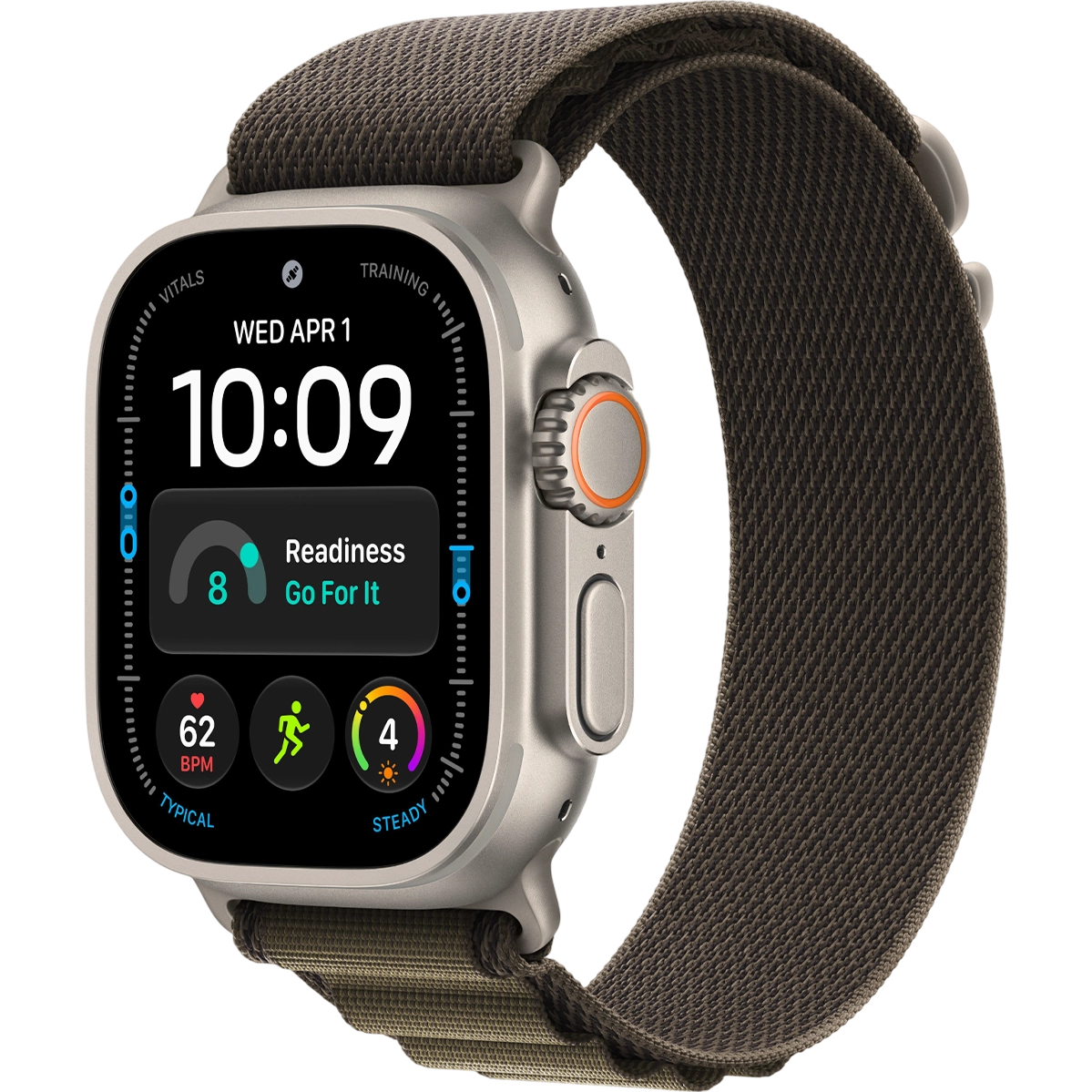 Apple Watch Ultra 4 GPS + Cellular 49mm Natural Titanium Case with Dark Olive Alpine Loop - Medium (MJCR4+MK7A4)
