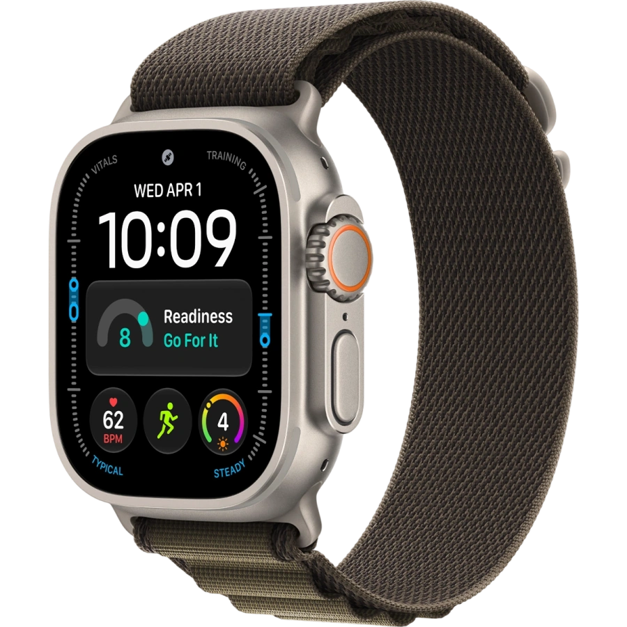 Apple Watch Ultra 4 GPS + Cellular 49mm Natural Titanium Case with Dark Olive Alpine Loop - Medium (MJCR4+MK7A4)
