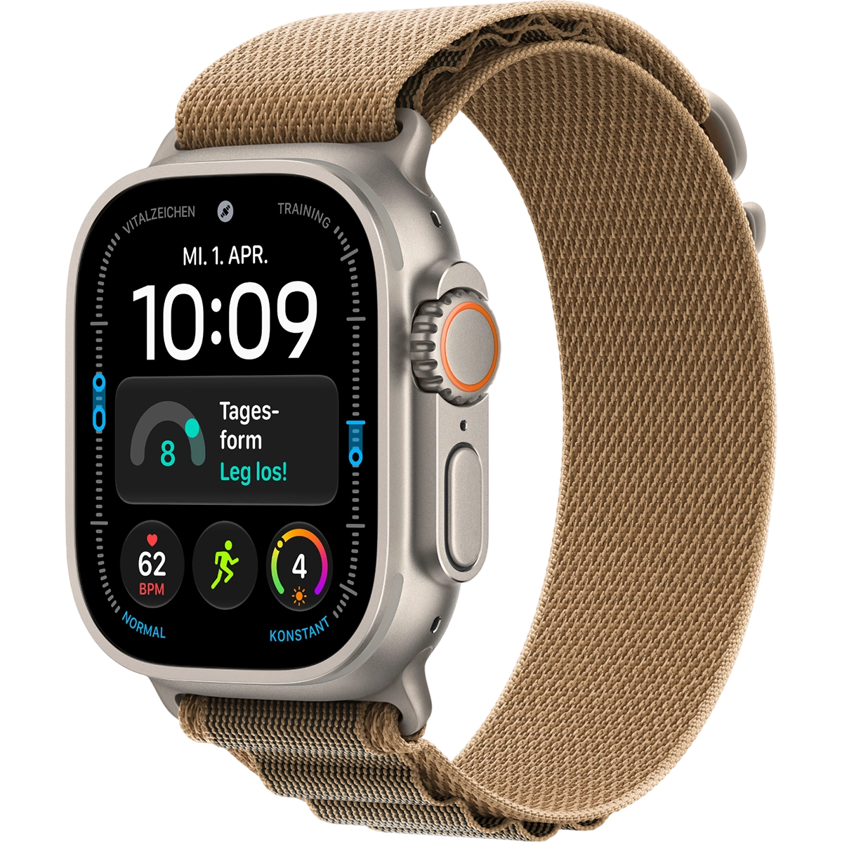 Apple Watch Ultra 4 GPS + Cellular 49mm Natural Titanium Case with Desert Alpine Loop - Large (MJAG4)