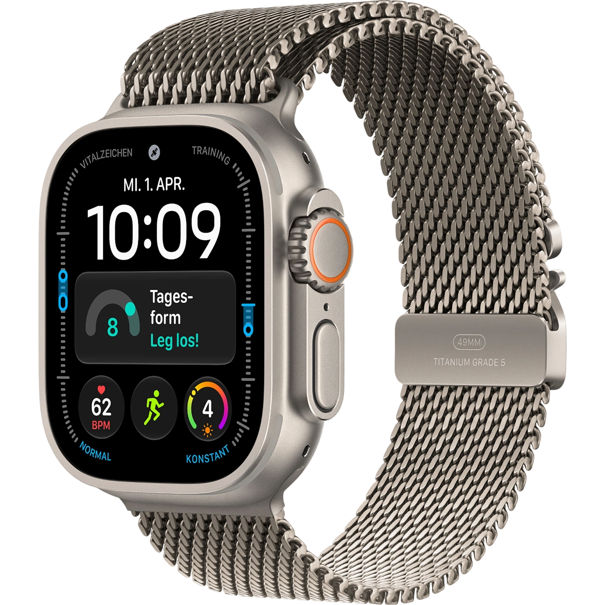 Apple Watch Ultra 4 GPS + Cellular 49mm Natural Titanium Case with Natural Titanium Milanese Loop - Large (MJAA4)