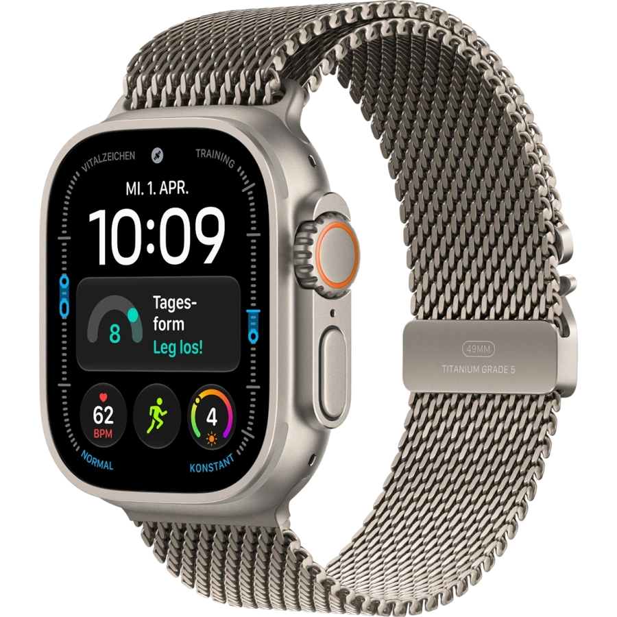 Apple Watch Ultra 4 GPS + Cellular 49mm Natural Titanium Case with Natural Titanium Milanese Loop - Medium (MJA94)