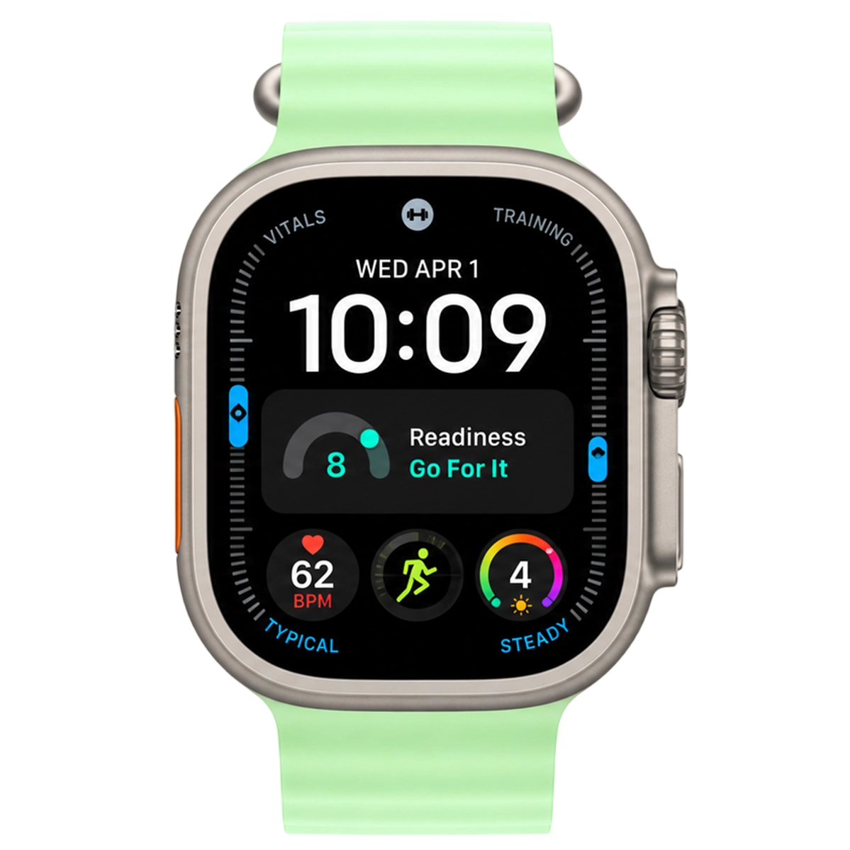 Apple Watch Ultra 4 GPS + Cellular 49mm Natural Titanium Case with Neon Green Ocean Band (MJCR4+MGCF4)