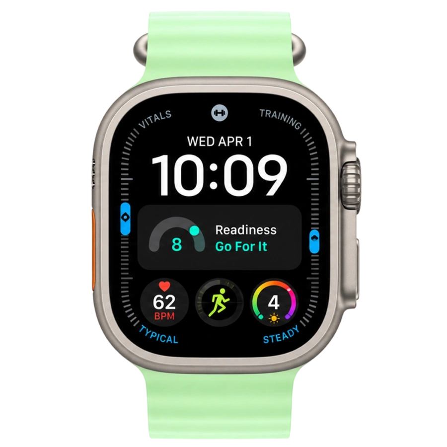 Apple Watch Ultra 4 GPS + Cellular 49mm Natural Titanium Case with Neon Green Ocean Band (MJCR4+MGCF4)