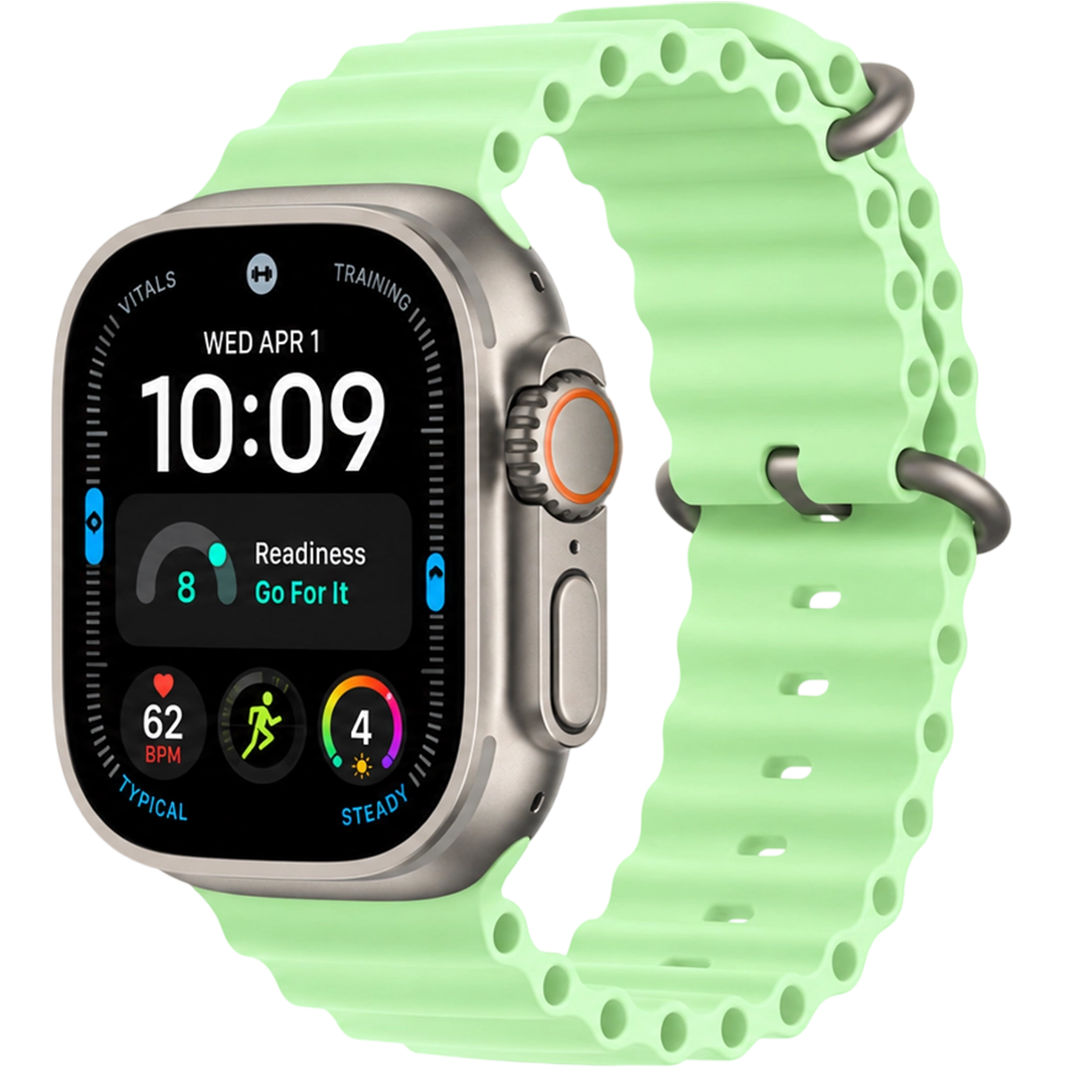 Apple Watch Ultra 4 GPS + Cellular 49mm Natural Titanium Case with Neon Green Ocean Band (MJCR4+MGCF4)