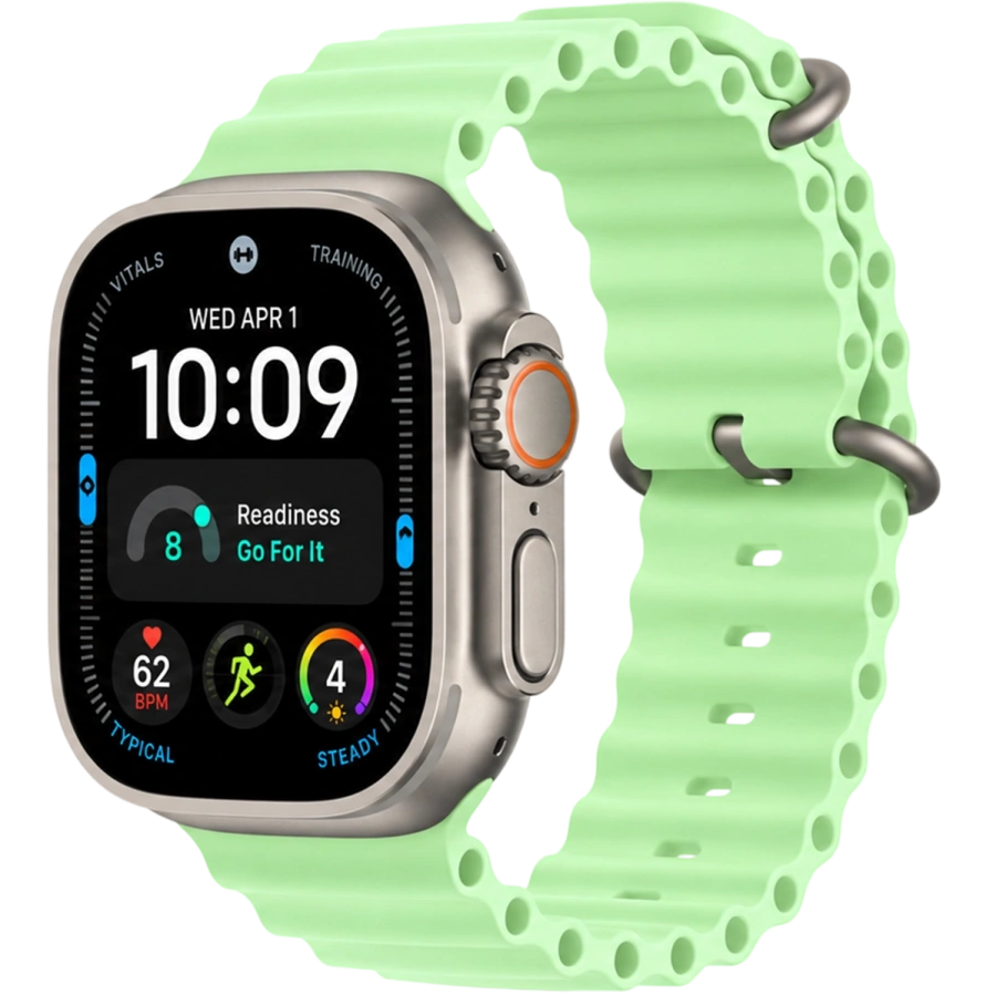 Apple Watch Ultra 4 GPS + Cellular 49mm Natural Titanium Case with Neon Green Ocean Band (MJCR4+MGCF4)