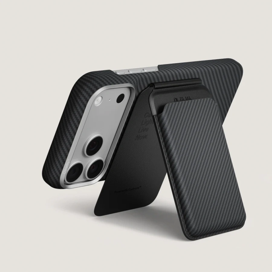 Магнітний гаманець-підставка Pitaka Magnetic Stand Woven Wallet - 600D Black/Grey [Twill]