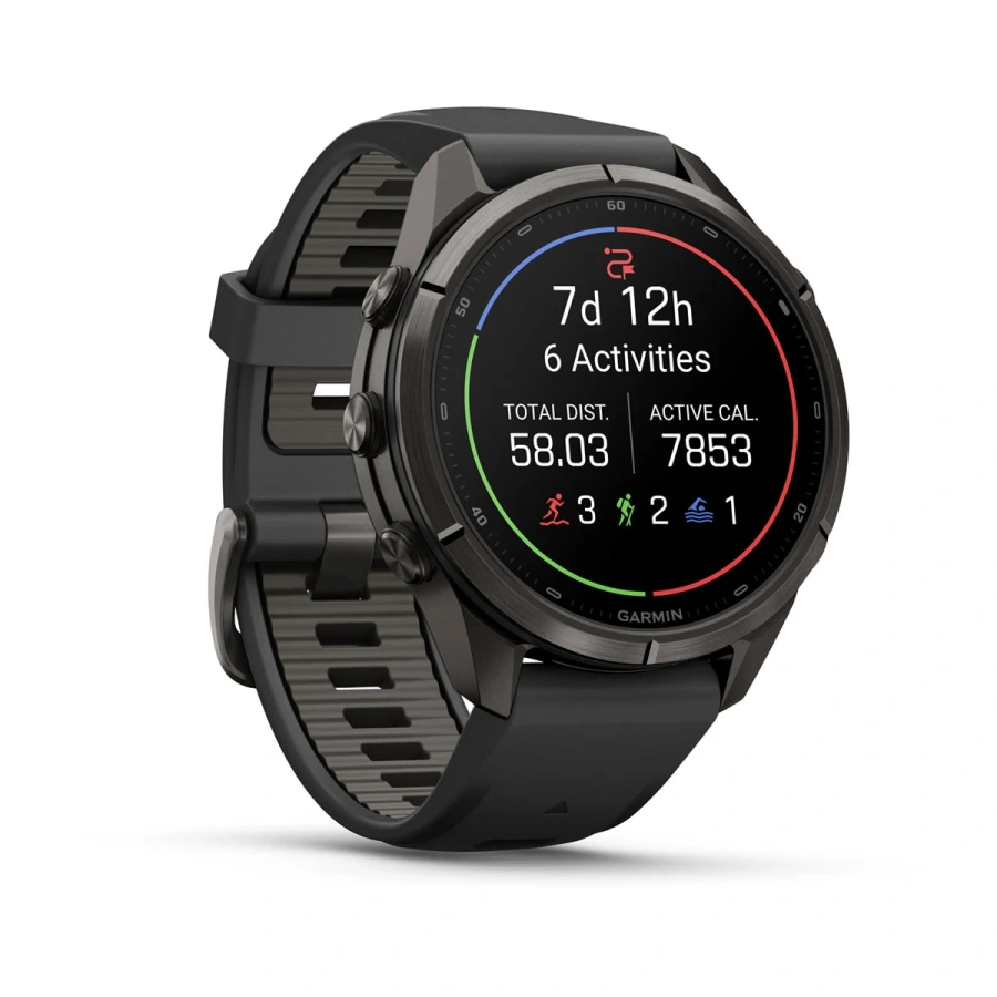 Смарт-годинник Garmin Fenix 9 Pro 43mm Carbon Gray DLC Titanium Case with Black/Pebble Gray Silicone Band (010-04335-15/16)