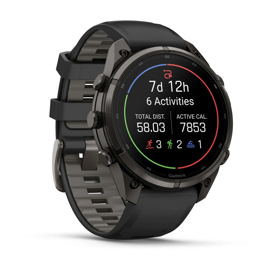 Смарт-годинник Garmin Fenix 9 Pro 47mm Carbon Gray DLC Titanium Case with Black/Pebble Gray Silicone Band (010-04336-15/16)