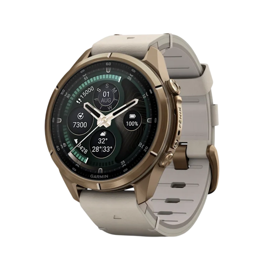 Смарт-годинник Garmin Fenix 9 Pro inReach 43mm Autumn Gold Titanium Case with Bone Leather Band (010-04335-40)