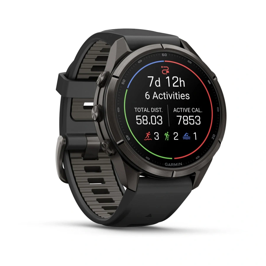 Смарт-годинник Garmin Fenix 9 Pro inReach 43mm Carbon Gray DLC Titanium Case with Black/Pebble Gray Silicone Band (010-04335-10/11)
