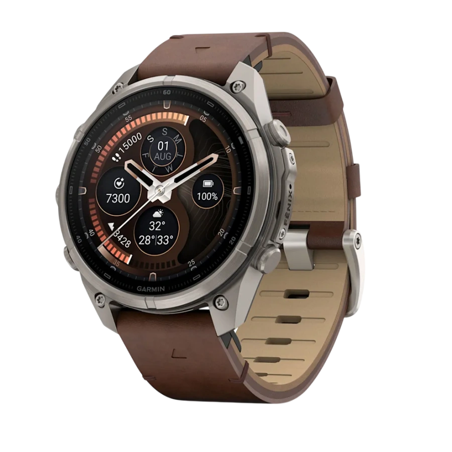 Смарт-годинник Garmin Fenix 9 Pro inReach 47mm Titanium Case with Walnut Leather Band (010-04336-40)