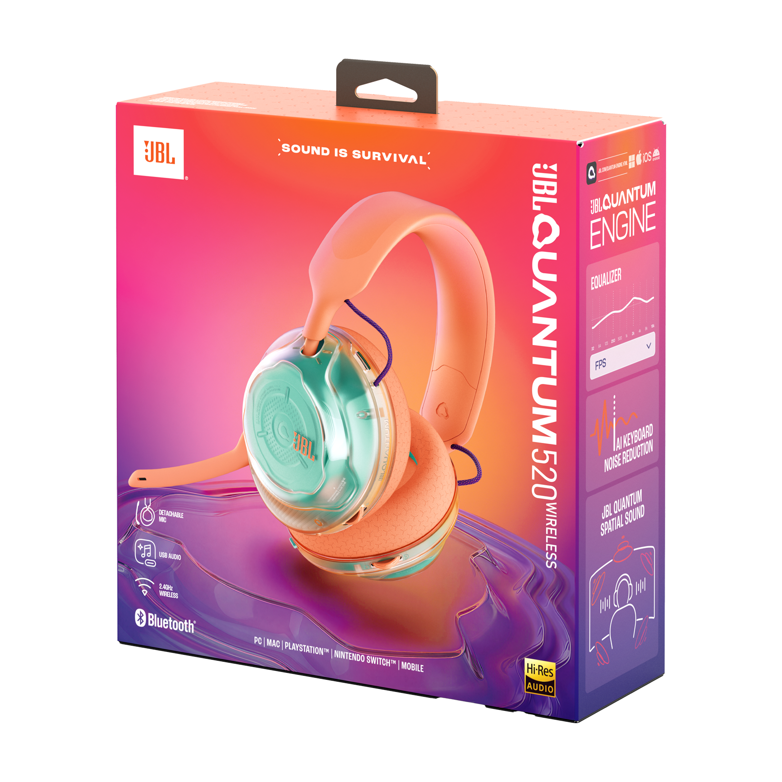 Ігрові бездротові навушники JBL Quantum 520 - Coral (JBLQTUM520COR)