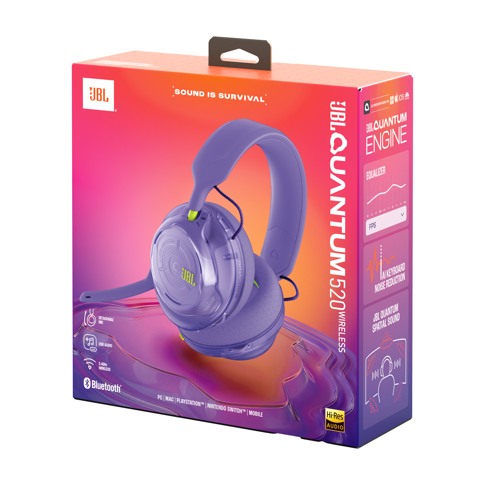 Ігрові бездротові навушники JBL Quantum 520 - Purple (JBLQTUM520PUR)