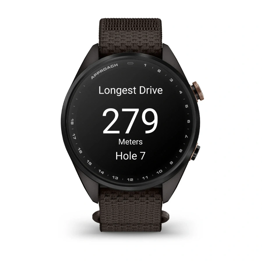 Смарт-часы Garmin Approach S72 43mm Carbon Gray/Heritage Bronze DLC Titanium Bezel with Pebble Gray ComfortFit Fabric Band (010-04147-00/02)