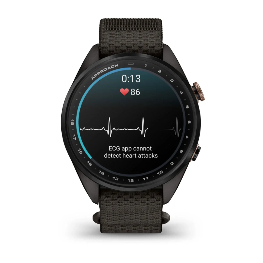 Смарт-часы Garmin Approach S72 43mm Carbon Gray/Heritage Bronze DLC Titanium Bezel with Pebble Gray ComfortFit Fabric Band (010-04147-00/02)