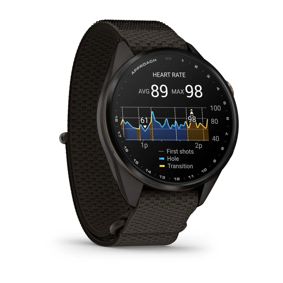 Смарт-часы Garmin Approach S72 43mm Carbon Gray/Heritage Bronze DLC Titanium Bezel with Pebble Gray ComfortFit Fabric Band (010-04147-00/02)