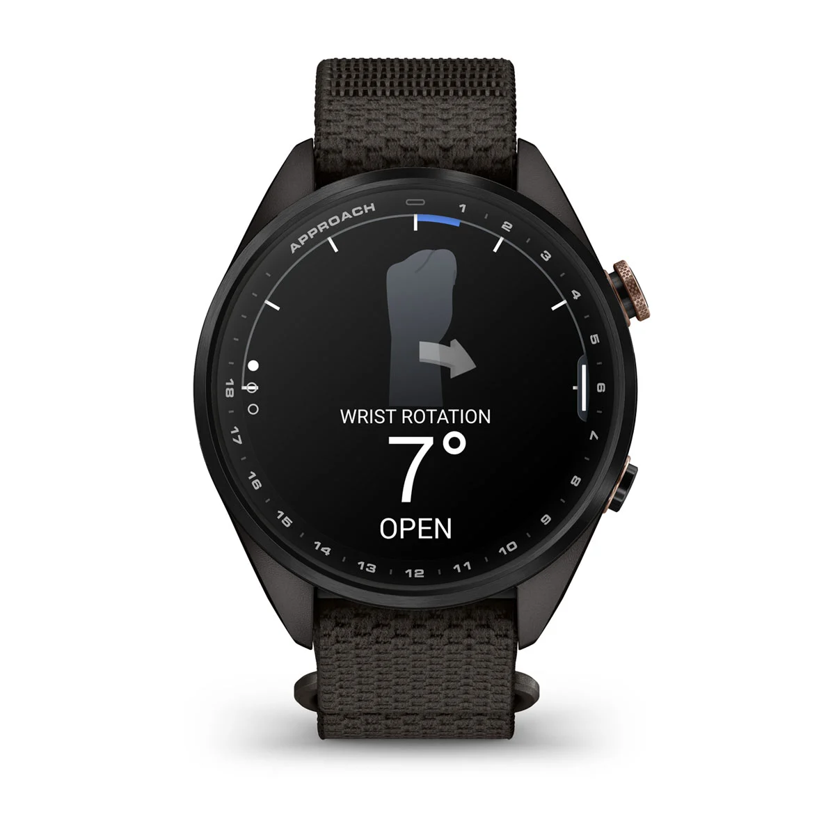 Смарт-часы Garmin Approach S72 43mm Carbon Gray/Heritage Bronze DLC Titanium Bezel with Pebble Gray ComfortFit Fabric Band (010-04147-00/02)