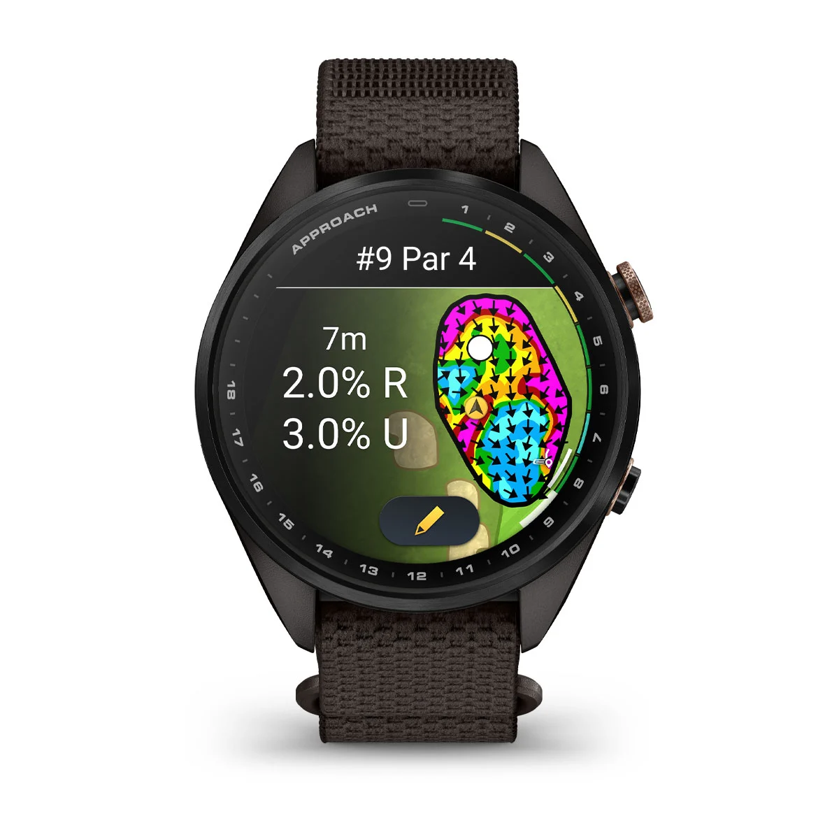 Смарт-часы Garmin Approach S72 43mm Carbon Gray/Heritage Bronze DLC Titanium Bezel with Pebble Gray ComfortFit Fabric Band (010-04147-00/02)
