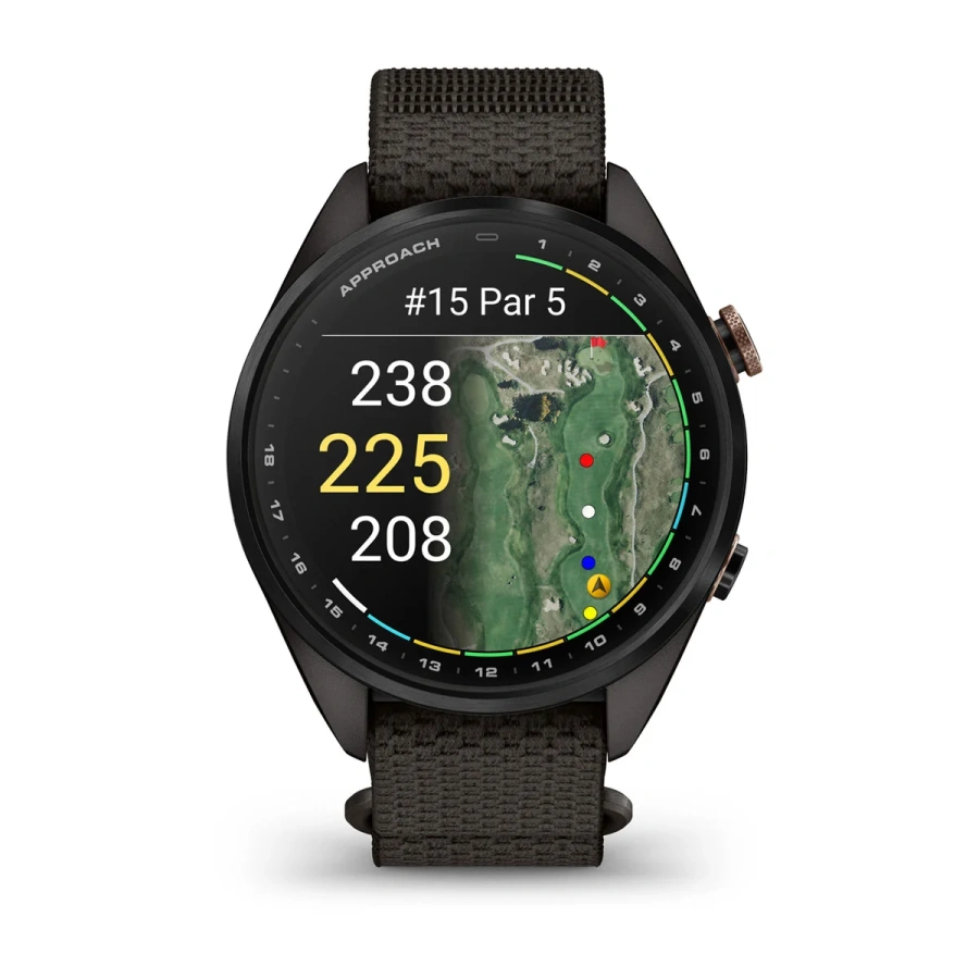 Смарт-часы Garmin Approach S72 43mm Carbon Gray/Heritage Bronze DLC Titanium Bezel with Pebble Gray ComfortFit Fabric Band (010-04147-00/02)