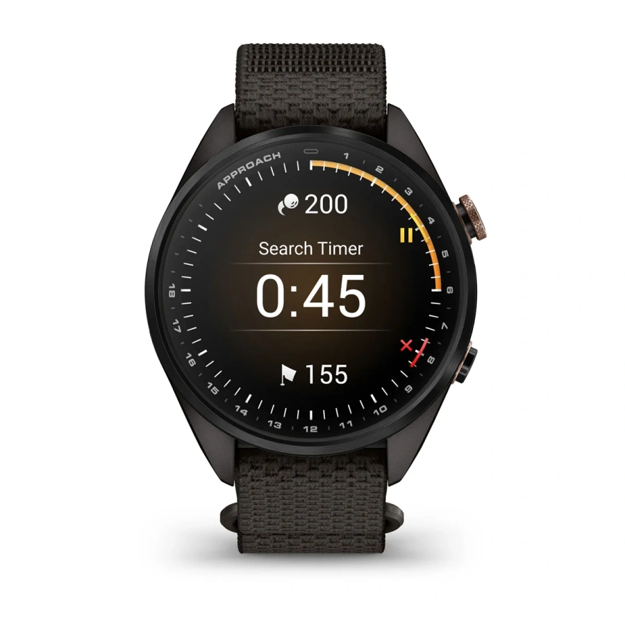 Смарт-часы Garmin Approach S72 43mm Carbon Gray/Heritage Bronze DLC Titanium Bezel with Pebble Gray ComfortFit Fabric Band (010-04147-00/02)