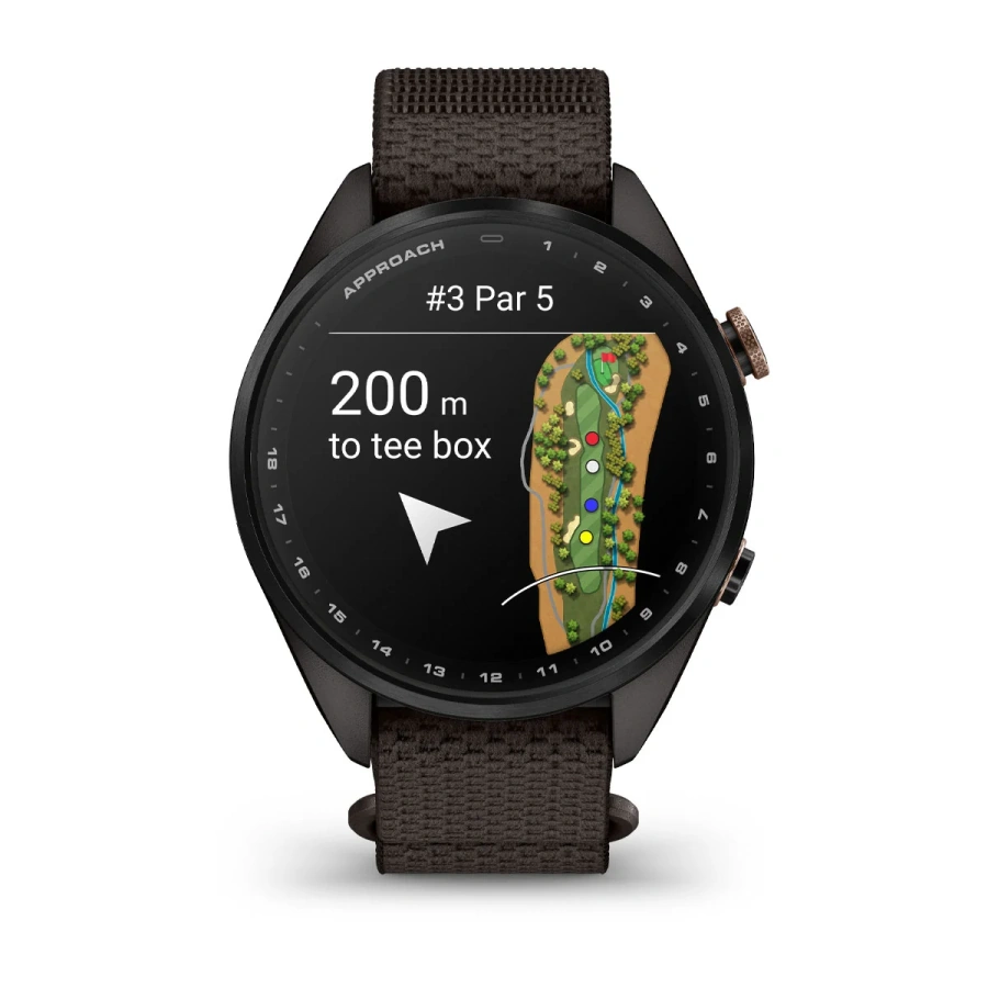 Смарт-часы Garmin Approach S72 43mm Carbon Gray/Heritage Bronze DLC Titanium Bezel with Pebble Gray ComfortFit Fabric Band (010-04147-00/02)