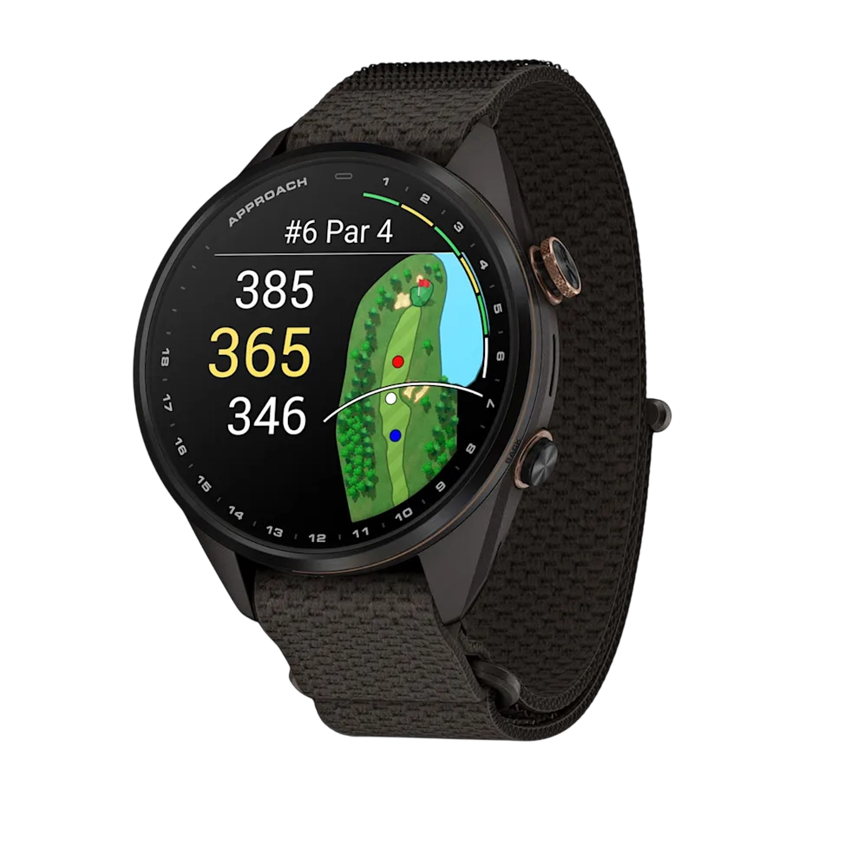 Смарт-часы Garmin Approach S72 43mm Carbon Gray/Heritage Bronze DLC Titanium Bezel with Pebble Gray ComfortFit Fabric Band (010-04147-00/02)