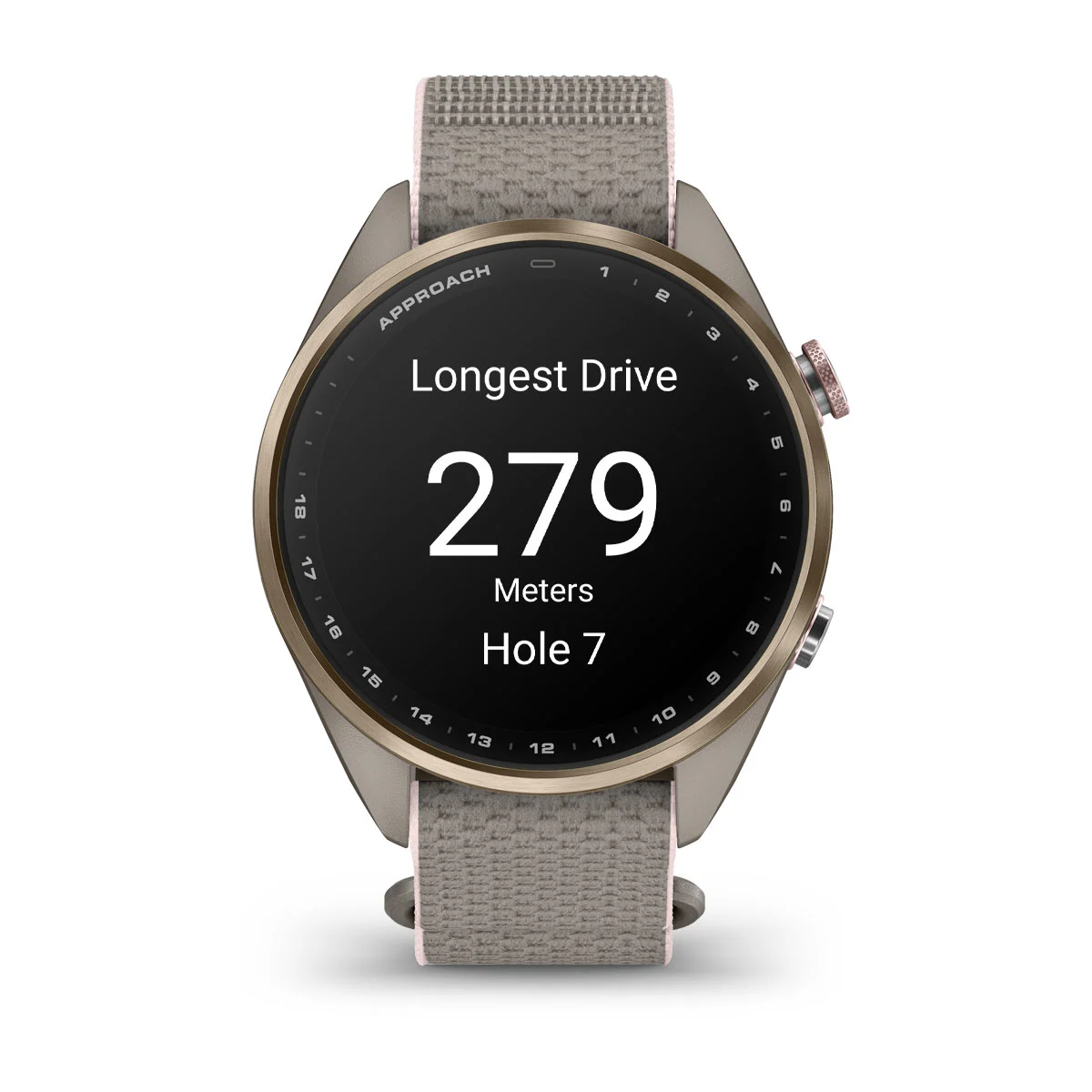 Смарт-часы Garmin Approach S72 43mm Soft Gold/Blush Pink Titanium Bezel with French Gray/Blush Pink ComfortFit Fabric Band (010-04147-01/04)