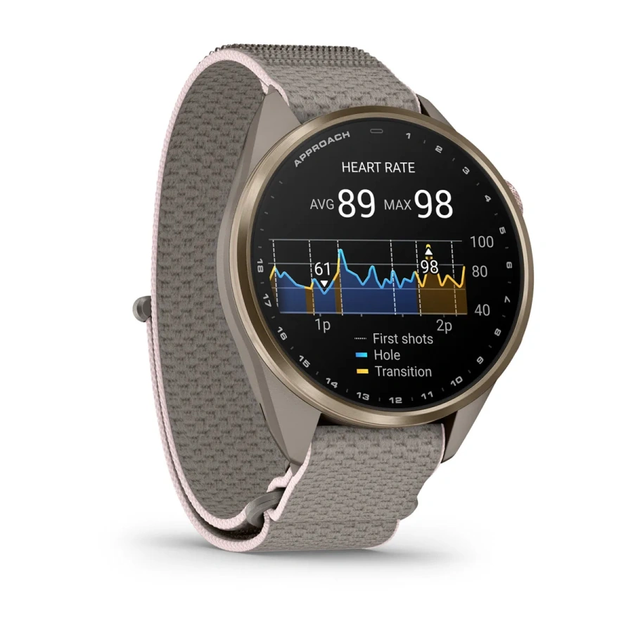 Смарт-часы Garmin Approach S72 43mm Soft Gold/Blush Pink Titanium Bezel with French Gray/Blush Pink ComfortFit Fabric Band (010-04147-01/04)